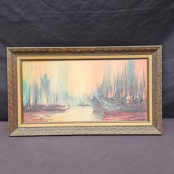 Vintage MCM Ozz França "Ships of Fire" Framed Art – Mid Century Modern