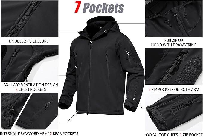MAGCOMSEN Men's Tactical Jacket 7 Pockets Performance Fleece Size 2XL