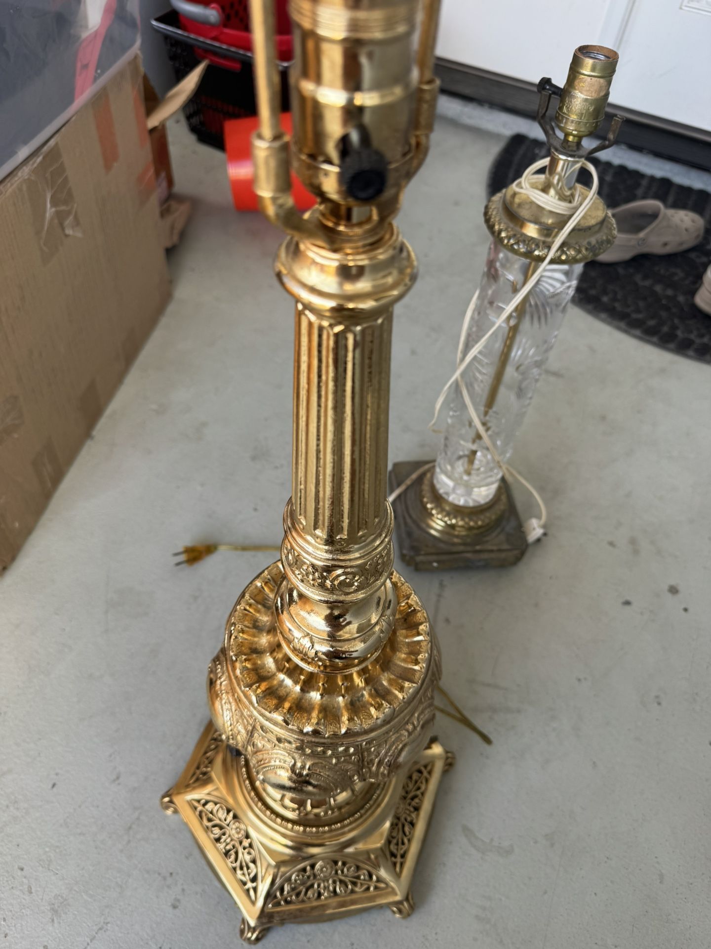 Antique Crystal Lamp And Brass Gold Lamp