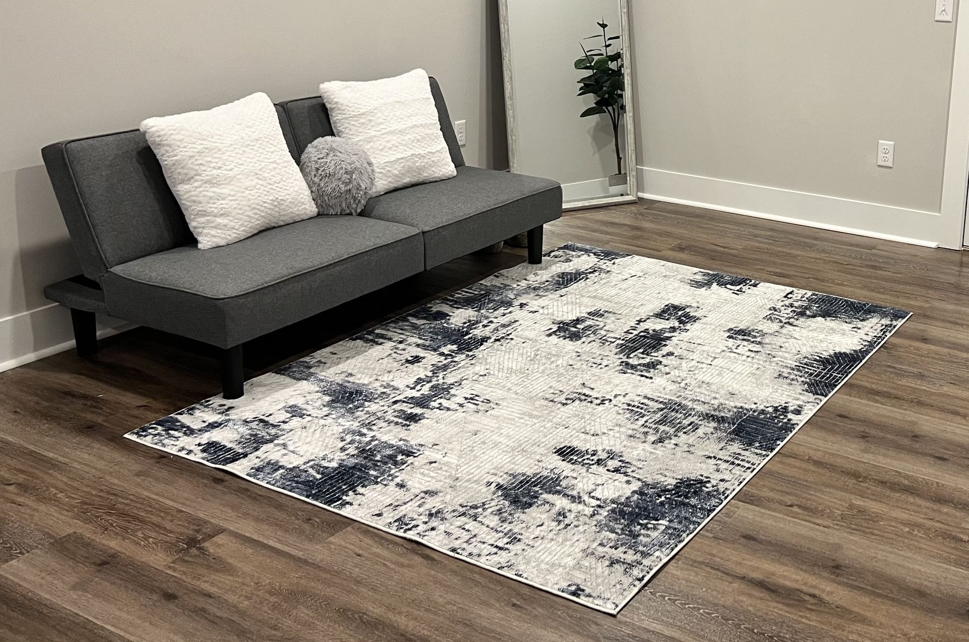 Grey Futon Couch With Rug
