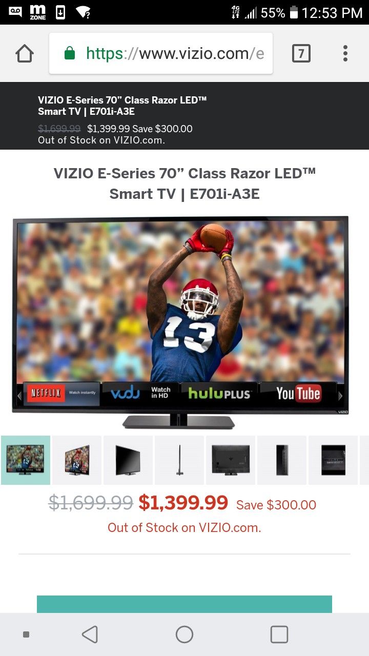 Vizio E series 70 inch class razor led smart tv