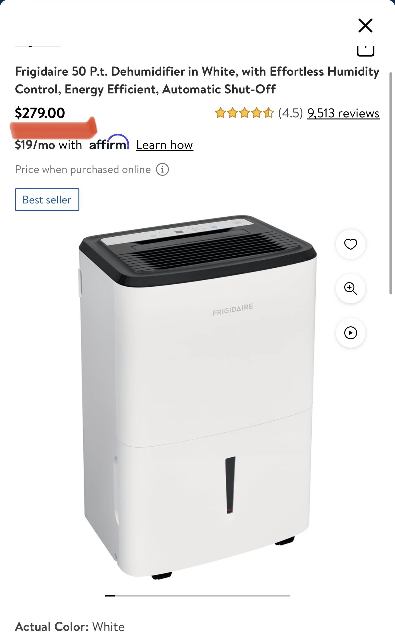 Frigidaire 50 P.t. Dehumidifier in White, with Effortless Humidity Control, Energy Efficient, Automatic Shut-Off