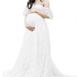 Long Off Shoulder white maternity dress