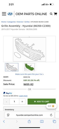 HYUNDAI 86350-C2300 Grille Assembly - Hyundai (86350-C2300) 2015-2017 Hyundai Sonata - 86350c2300