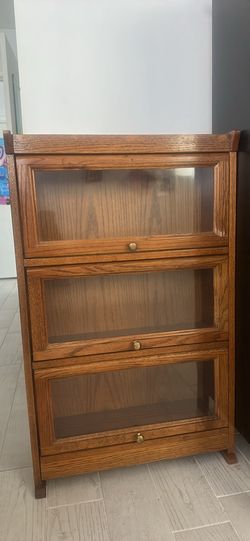 2 Vintage Mission Arts and Crafts Style Oak Barrister Lawyer Glass Front Bookcase