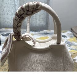 CLN Mini Top Handle Crossbody Bag w/Scarf & Strap Ivory Pebbled Leather