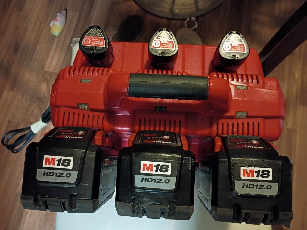 M18/M12 Milwaukee Rapid Charge Station Incl. Three M18 RedLithium 12.0ah Battery Packs & Three RedLithiumCP 1.5ah Battery Packs!!!