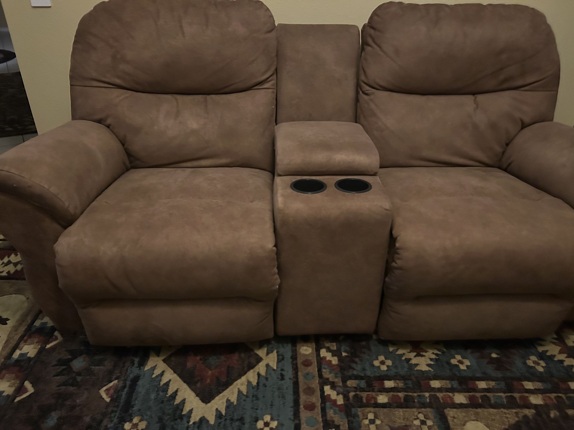 Loveseat With Console Rocker Recliner And Rocker Recliner Chair Manual In A Light Brown Suede