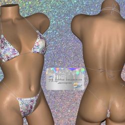 EXOTIC DANCE/ CLUB/ RAVE WEAR: BEDAZZLED 2 PIECE SET & GLITTER MONEY BAG