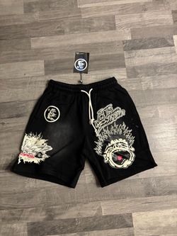 Black Graphic Streetwear Shorts with Tags