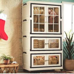 4 Tier Storage Bins with Lids, Stackable Closet Organizers with Wheels, T-3