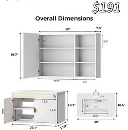😀 IRONCK Floating Bathroom Vanity with Sink, Mirror Medicine Cabinet, LED Strip Light, 30 Inches Modern Wall Mounted Sink Cabinets & Mirror Cabinets 