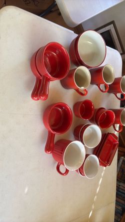 Red Ceramic Mugs and Bowls Set