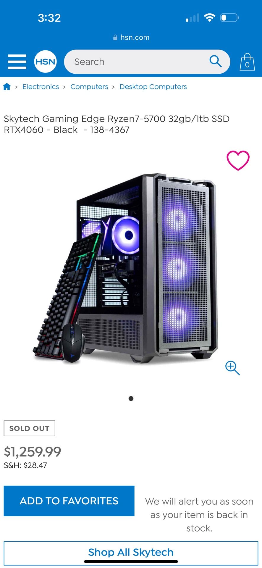 Skytech Gaming PC- Edge Ryzen7-5700 32gb/1tb SSD RTX4060
