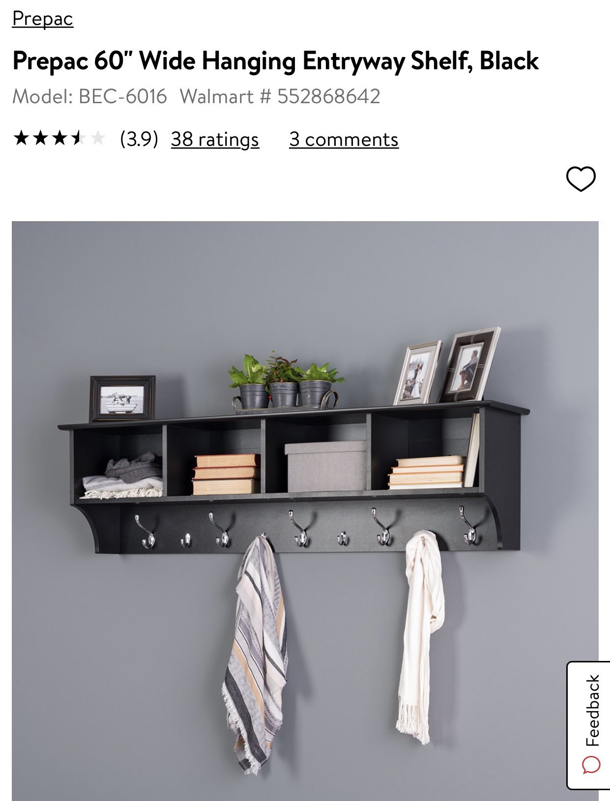 60” Black Entryway Shelf