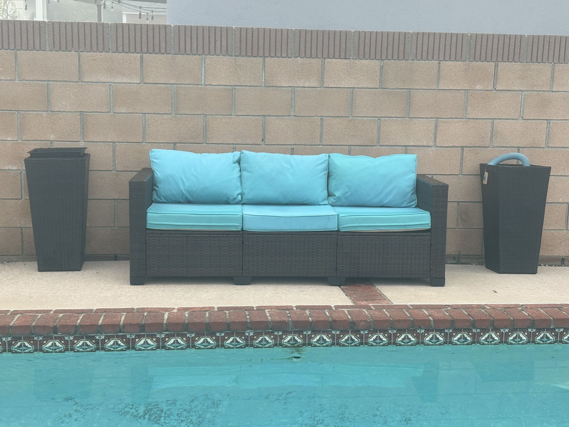  Rattan Sofa And planters