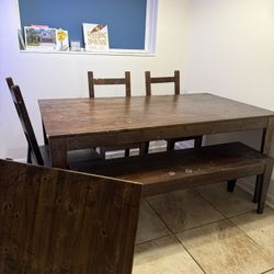 Solid Wood Dining Table Set – Needs Refinish