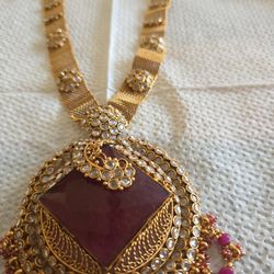 Gorgeous And Beautiful Gold Plated Ruby Long Necklace 