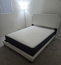 Queen Mattress + Queen White bedframe + Brand New Lamp in Box