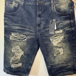 Switch Remarkable Men’s denim Shorts Tan Washed Holey Size 38