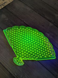Uranium Glass Hobnail Fan-Shaped Dish