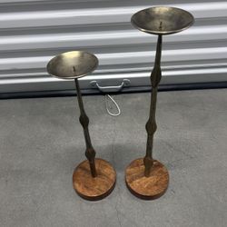 Gold And Wood Pillar Holders