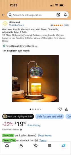 Glocusent Candle Warmer Lamp with Timer, Dimmable, Adjustable Retro 2 Bulbs
