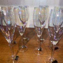 Vintage (8) Toscany Hand Blown Fluted Champagne Glasses 