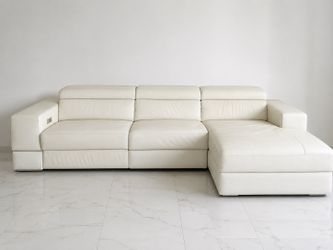 Modern White Leather Power Reclining Sectional Sofa with Chaise