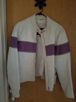 White and purple leather jacket