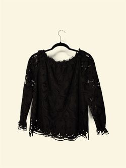 Black Off Shoulder Eyelet Lace Blouse Women's XS Long Sleeve Cutwork A.Z.I New York