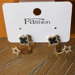 Black and Gold Flower Earrings