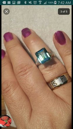 10k Yellow Gold ring, mystic topaz and diamonds