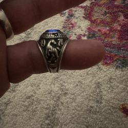 Vintage 1976 Silver Ring By Joosten Carson High School Blue Stone