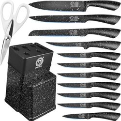 Kitchen Knife Block Set — Stainless Steel with Stand — Professional Japanese-Style Chef Knife Set — Includes Steak, Slicing, Carving, Paring, and Brea