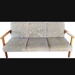 Mid Century Couch, Solid Wood Legs and Arm Rest