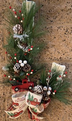 Christmas themed little red truck wreath.