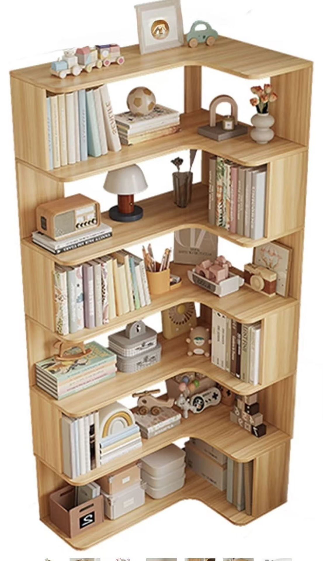 6-Tier Corner Bookshelf, Modern Tall Bookcase with Anti-Drop Panel, L-Shaped Etagere Shelf, Freestanding Corner Shelf Display Rack Storage Organizer f