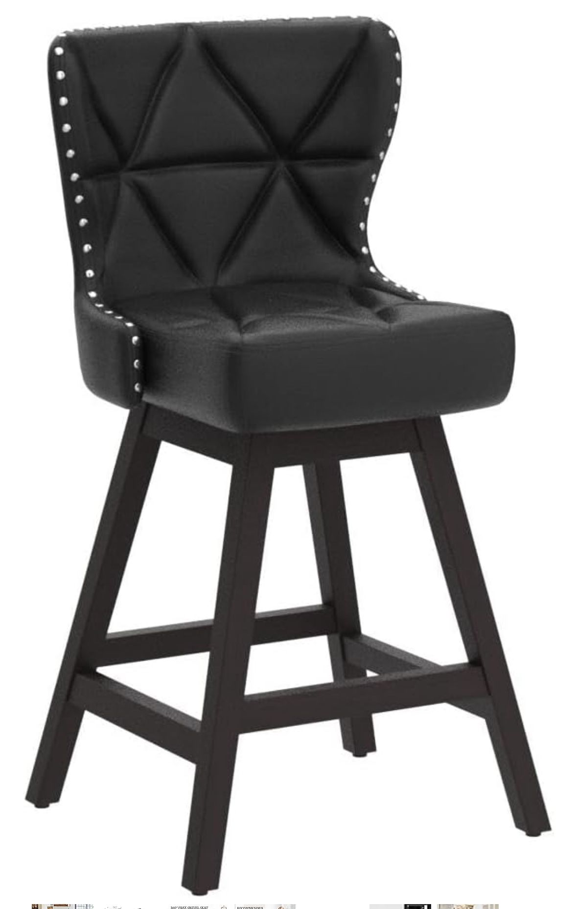 Only 1 Counter Height Bar Stool 26" H Swivel Bar Stool with Back, Faux Leather Counter Stool, Solid Wood Legs, Retro Upholstered Barstools