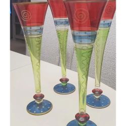PIER 1 FESTIVE HOLIDAY CHAMPAGNE FLUTES SET OF 4