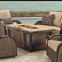 5 Piece Outdoor Gas Firepit Lounge Set!