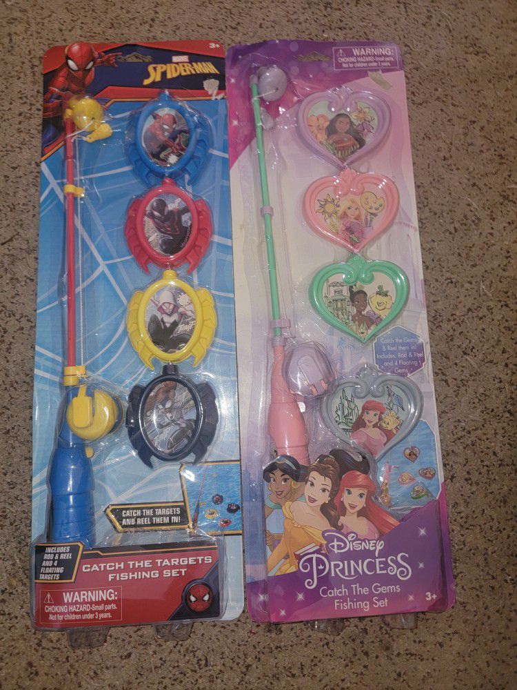 💖NEW SPIDERMAN AND PRINCESS FISHING  TARGET SETS. BOTH FOR ONE PRICE