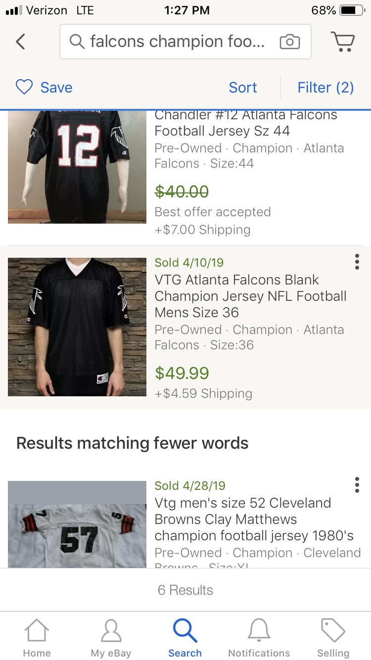 One Blank Vintage Champion NFL Football Jersey size 44 Large XL 1990’s black Atlanta Falcons