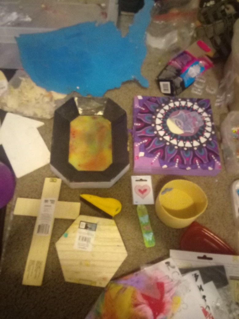 Huge Lot Of Art Supplies Paintable Objects And Letters That Stick On Or Iron On Etc Etc