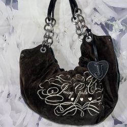Vintage Juicy Couture Girl Club Velvet Velour Chocolate Brown Hand Bag Purse