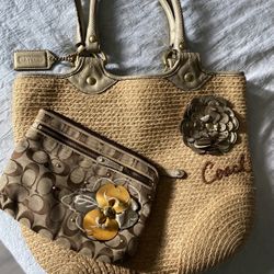 Coach straw Tote bag 