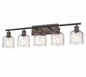 5-Light Oil Rubbed Bronze Vanity Light with Hammered Glass Shade