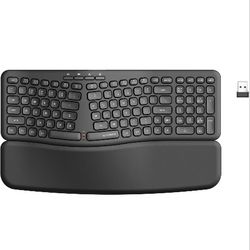 Ergonomic Wireless Keyboard, Computer Keyboard with Detachable Wrist Rest, Split Design, Multimedia Hotkeys, 2.4GHz Ergo Cordless Keyboard for Laptop,