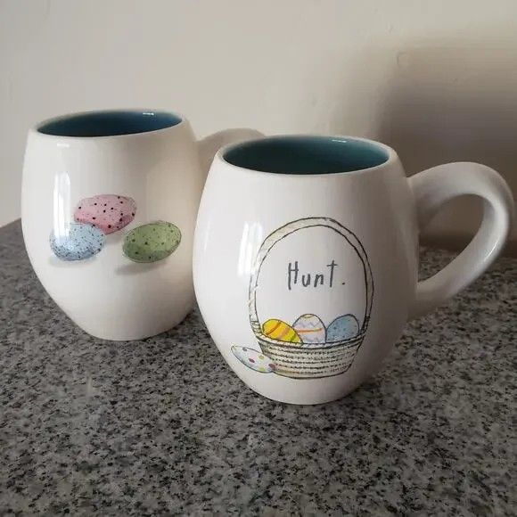 Easter Coffee Tea Mug Set Of 2 Blue Interior
