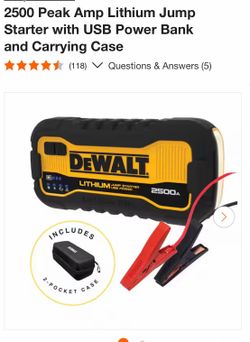 2500 Peak Amp Lithium Jump Starter with USB Power Bank and Carrying Case